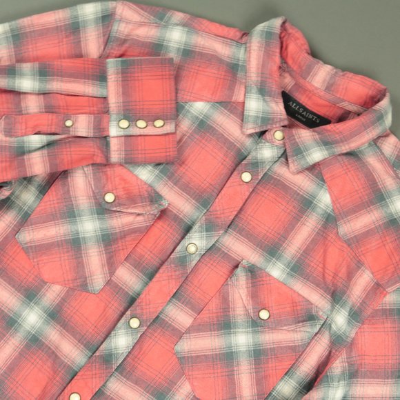 All Saints Other - AllSaints Clayhill Plaid Long Sleeve Pearl Snap Shirt Size Large